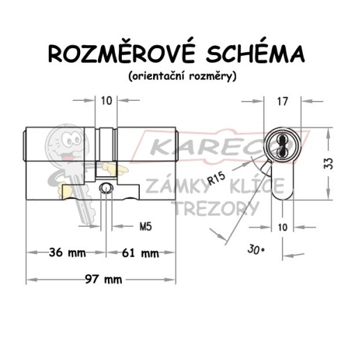  | Rozměrové schéma EVVA MCS 36/61