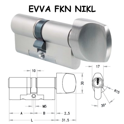 Cylindrická vložka EVVA FPS 27/36mm 5 klíčů 30T