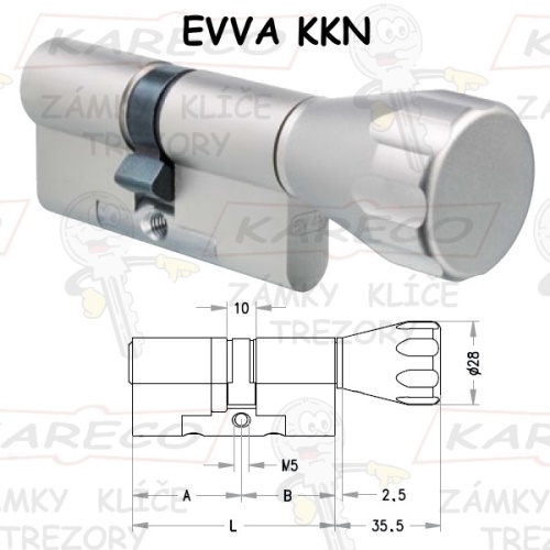 Cylindrická vložka EVVA MCS 51/66 3 klíče (115mm/50+65)