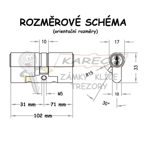  | Rozměrové schéma EVVA MCS 31/71