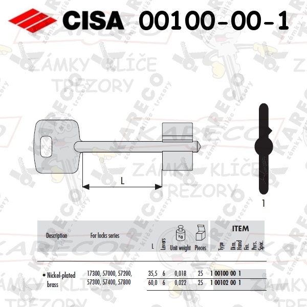 CISA 00100.00.1 polotovar trezorového klíče