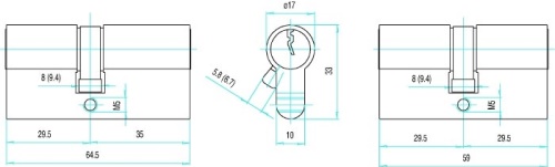 Cylindrická vložka FAB 100RSD 29+35 3 klíče (65mm/30+35) | Rozměrové schéma